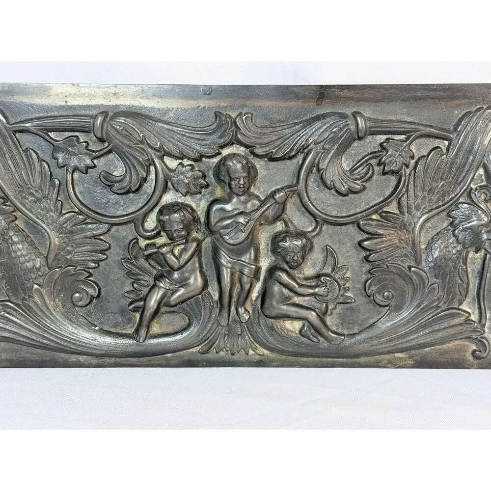 Antique Decorative Relief Panel Continental Neoclassical Cherub Music Bronze